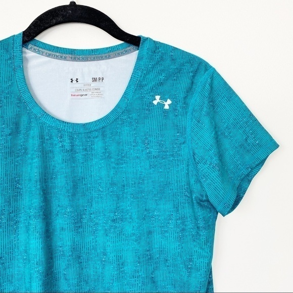 UNDER ARMOUR Teal Stripe Athletic Workout Tee Sm - Picture 3 of 6
